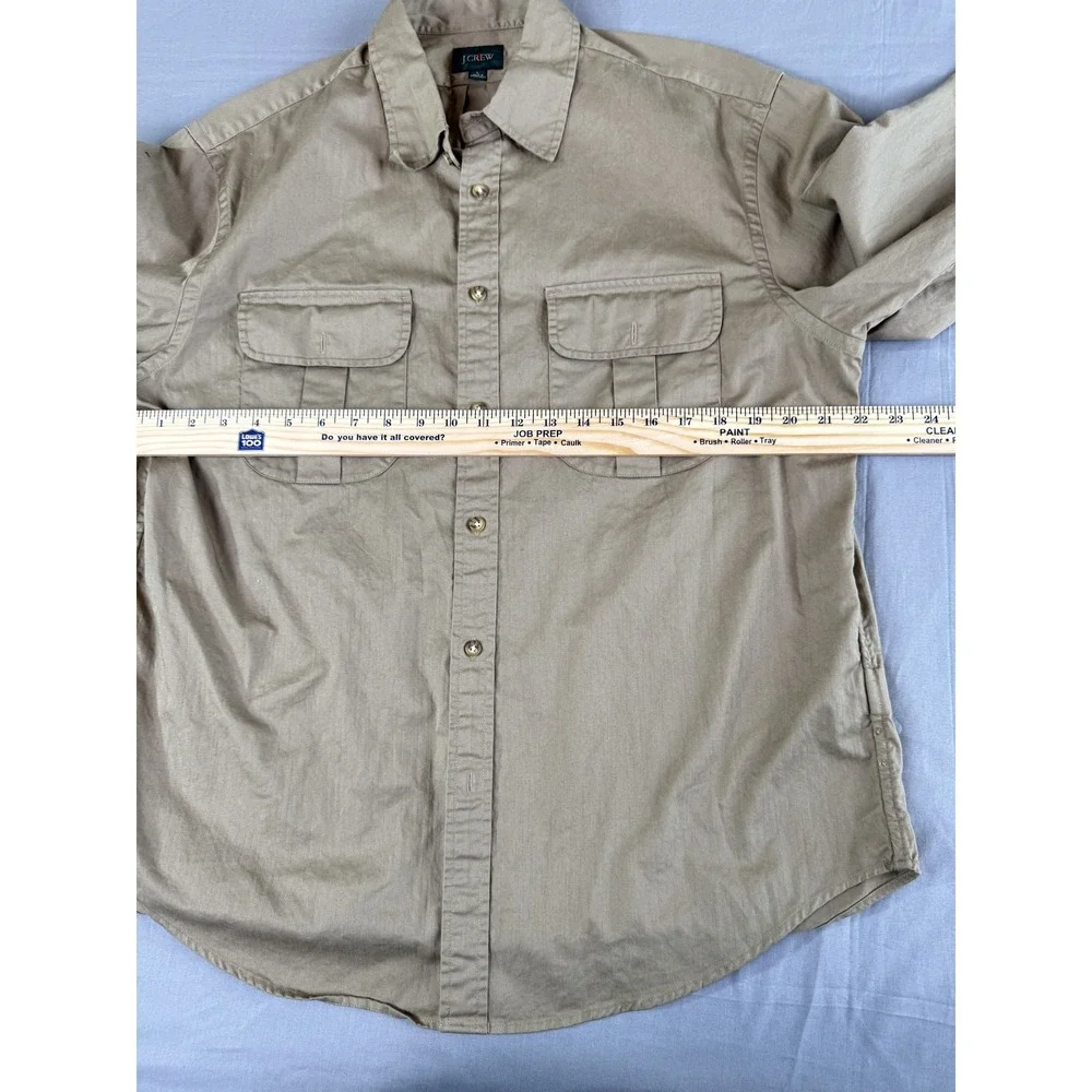J Crew Oarsman Shirt Mens Large‎ Khaki Button Front Pockets Long Sleeve Casual